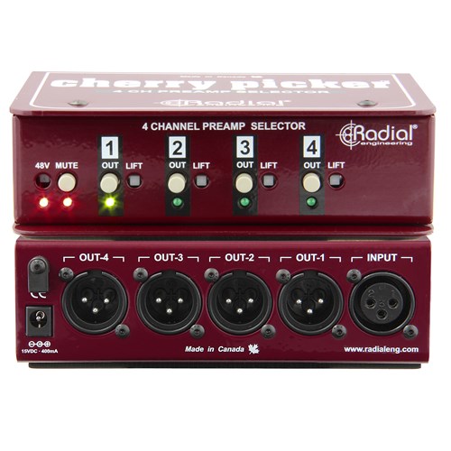 Radial CHERRY PICKER - Passive 1x4 selector, use to compare 4 preamps in the studio, XLR i/o 
