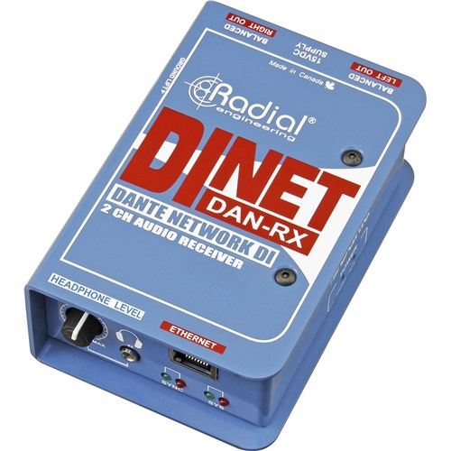 Radial DiNET DAN RX - Dante network receiver, digital inputs and stereo analog outputs 