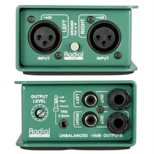 Radial J-ISO - Balanced +4dB to -10dB unbalanced passive stereo converter, full range 