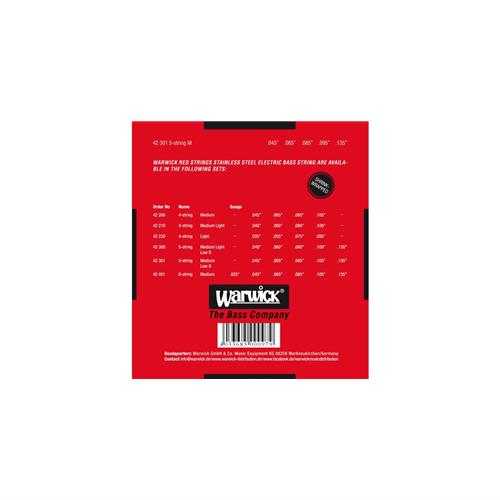 Warwick Bass Strings Red Label 5 Stg Set Medium Gauge:045-065-085-105-135