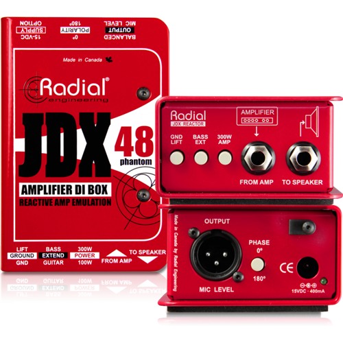 Radial JDX 48 - Class-A Reactive DI Box for Guitar Amp - +48V Phantom Powered / 15VDC  