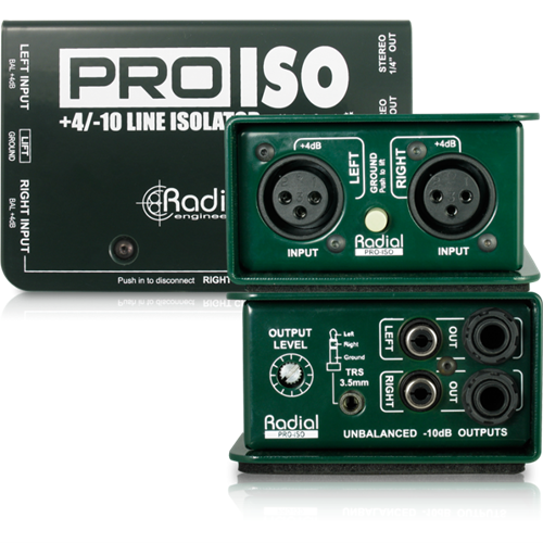 Radial PRO-ISO -  Balanced +4dB to -10dB unbalanced passive stereo converter, voice range  