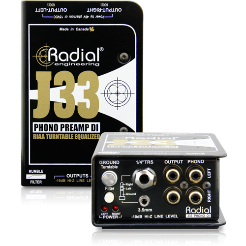 Radial J33 -  Active combination stereo RIAA turntable pre-amp and direct box. Inc PSU  