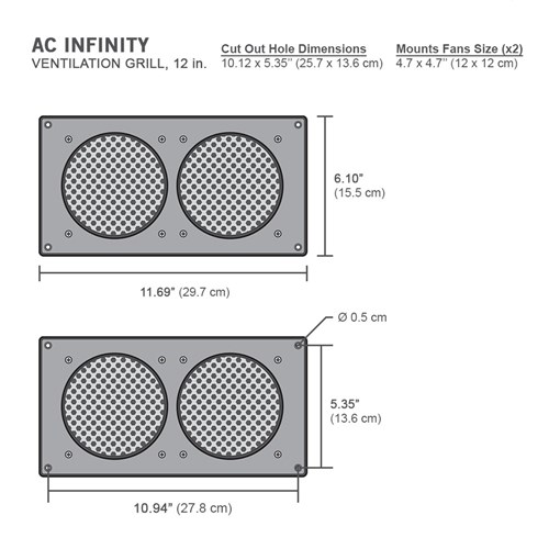 Frame / Grill / Vent  Black Dual ports 300 x 160 x 3mm AC Infinity